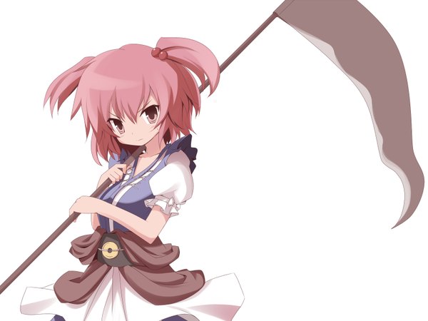 Anime picture 1600x1200 with touhou onozuka komachi machily highres twintails red hair girl scythe