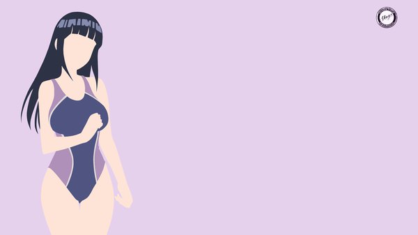 Anime picture 2560x1440 with naruto studio pierrot naruto (series) hyuuga hinata shugo19 single long hair highres breasts light erotic black hair simple background wide image large breasts standing payot grey background wallpaper pink background vector