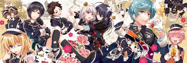 Anime picture 1749x595 with touken ranbu nitroplus honebami toushirou ichigo hitofuri namazuo toushirou yagen toushirou midare toushirou gokotai nakigitsune gokotai's tigers nakigitsune's fox atsu toushirou maeda toushirou hirano toushirou akita toushirou hakata toushirou atsushi toushirou hirai yuzuki long hair looking at viewer