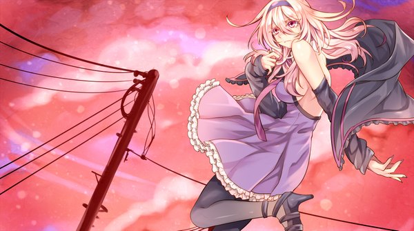 Anime picture 2000x1119 with utau gahata mage toudou charo single long hair looking at viewer highres red eyes wide image pink hair cloud (clouds) girl dress pantyhose hairband wire (wires)