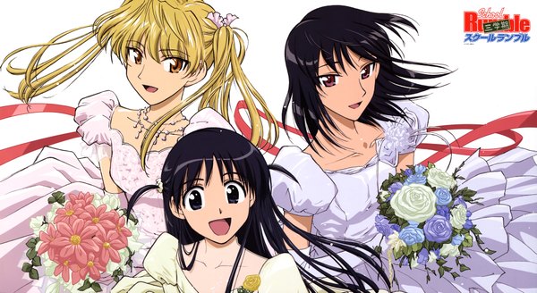 Anime picture 7497x4101 with school rumble sawachika eri tsukamoto tenma tsukamoto yakumo highres wide image dress wedding dress