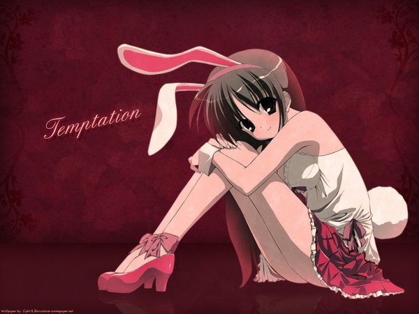 Anime picture 1600x1200 with pia carrot smile brown hair brown eyes animal ears bunny girl girl skirt ribbon (ribbons)