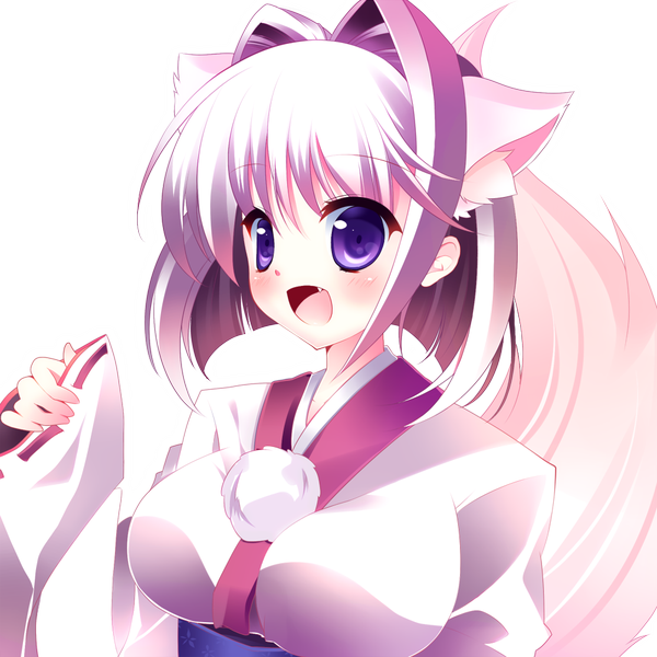 Anime picture 1000x1000 with touhou inubashiri momiji yuika (yurika712) single blush short hair open mouth purple eyes animal ears purple hair long sleeves traditional clothes japanese clothes transparent background wolf ears wolf tail wolf girl girl