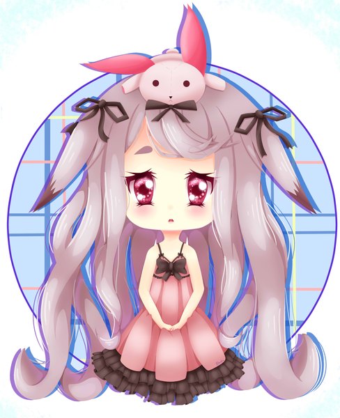 Anime picture 3500x4300 with alterka single tall image looking at viewer blush fringe highres red eyes absurdres very long hair grey hair sleeveless eyebrows girl dress ribbon (ribbons) bow hair ribbon animal