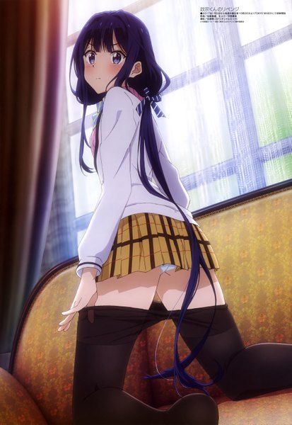 Anime picture 4083x5930 with masamune-kun no revenge megami magazine silver link adagaki aki satou kaori single tall image blush highres blue eyes light erotic blue hair absurdres very long hair official art pantyshot girl skirt underwear panties