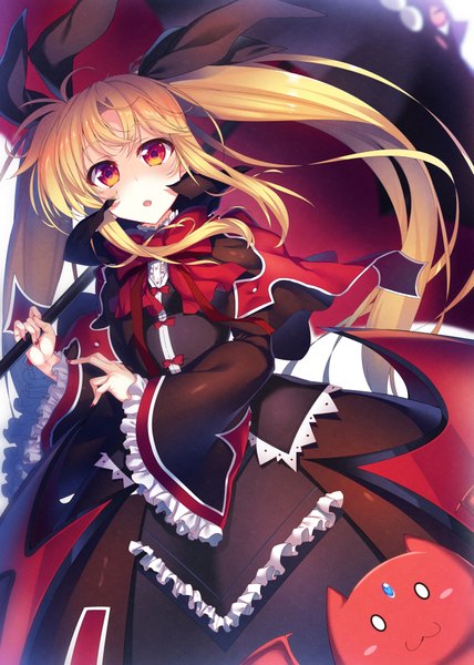 Anime picture 1413x1980 with mahou shoujo lyrical nanoha blazblue fate testarossa raiou single long hair tall image looking at viewer blush open mouth blonde hair red eyes twintails cosplay revision o o rachel alucard (cosplay) girl dress bow