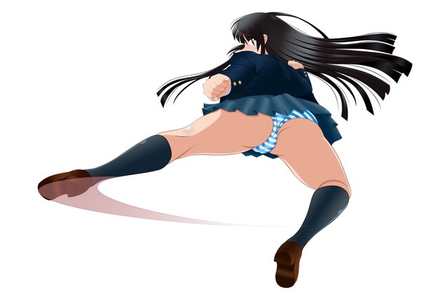 Anime picture 2299x1653 with k-on! kyoto animation akiyama mio tk (butakuma) long hair highres blue eyes light erotic black hair simple background white background girl uniform underwear panties school uniform socks black socks