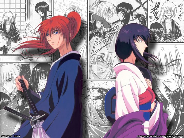 Anime picture 1024x768 with rurouni kenshin himura kenshin yukishiro tomoe tagme