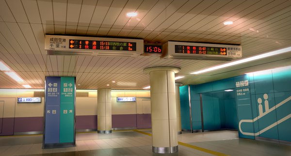 Anime picture 1800x971 with original aspica highres wide image no people clock pillar column hallway digital clock