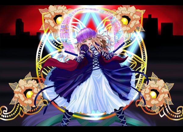 Anime picture 2000x1450 with touhou hijiri byakuren ishikkoro single highres open mouth yellow eyes multicolored hair magic girl dress