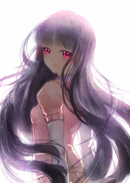 Anime picture 857x1200 with inu x boku ss david production shirakiin ririchiyo kaminary single long hair tall image looking at viewer fringe simple background white background purple hair pink eyes looking back light smile girl