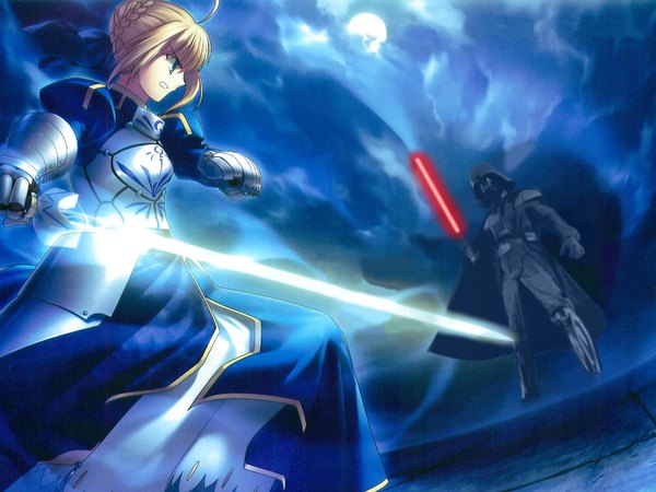 Anime picture 1600x1200 with fate (series) fate/stay night star wars studio deen type-moon artoria pendragon (all) saber darth vader