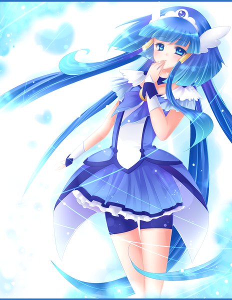 Anime picture 1100x1422 with precure smile precure! toei animation aoki reika cure beauty juemid luna single long hair tall image blush blue eyes standing blue hair girl dress frills tiara