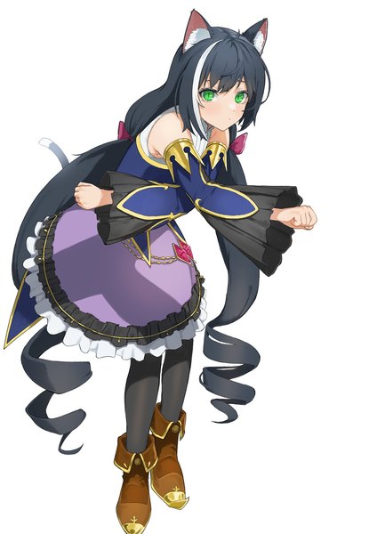Anime picture 1447x2047 with princess connect! re:dive princess connect! karyl (princess connect!) flasso single tall image looking at viewer blush fringe black hair simple background standing white background twintails green eyes animal ears full body tail long sleeves very long hair