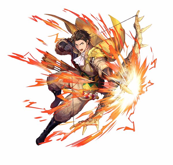 Anime picture 4000x3800 with fire emblem fire emblem: three houses fire emblem heroes nintendo claude von riegan azu-taro single highres short hair open mouth simple background brown hair white background green eyes looking away absurdres full body official art fighting stance boy