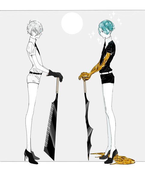 Anime picture 3300x4092 with houseki no kuni phosphophyllite antarcticite kko (um7mr) tall image highres short hair standing absurdres silver hair full body aqua hair grey background bare legs sparkle high heels white skin androgynous spoilers long legs