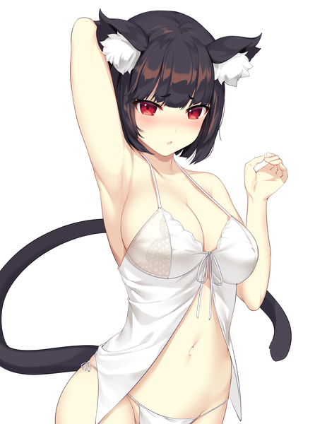 Anime picture 2696x3628 with azur lane yamashiro (azur lane) ikomochi single tall image looking at viewer blush fringe highres short hair breasts light erotic black hair simple background red eyes large breasts standing white background bare shoulders animal ears