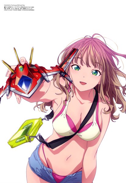 Anime picture 4099x5958 with gridman universe ssss.dynazenon megami magazine studio trigger minami yume dyna wing sakamoto masaru single long hair tall image looking at viewer highres breasts open mouth light erotic simple background brown hair large breasts white background green eyes