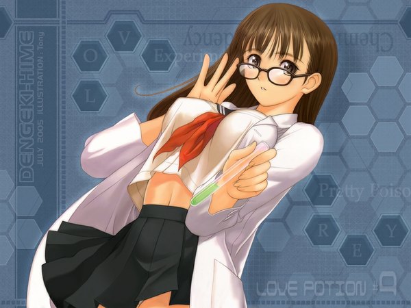 Anime picture 1024x768 with dengeki hime tony taka light erotic scenic girl skirt uniform school uniform glasses