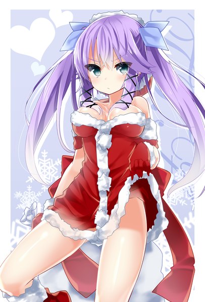 Anime picture 1000x1478 with original kazu kakao single long hair tall image looking at viewer breasts blue eyes light erotic large breasts twintails purple hair girl gloves bow hair bow
