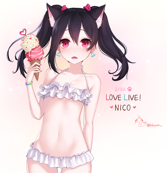 Anime picture 1000x1042 with love live! school idol project sunrise (studio) love live! yazawa nico ango single long hair tall image looking at viewer blush open mouth light erotic black hair red eyes twintails animal ears cat ears groin cat day girl