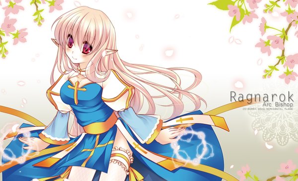 Anime picture 1680x1020 with ragnarok online archbishop (ragnarok online) blonde hair red eyes wide image pointy ears elf girl cross