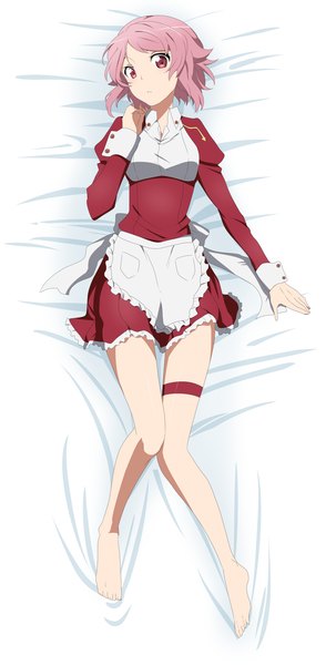 Anime picture 1113x2200 with sword art online a-1 pictures lisbeth rumia (compacthuman) single tall image short hair red eyes pink hair barefoot legs dakimakura (medium) girl dress