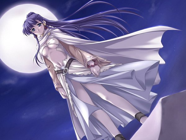 Anime picture 1024x768 with aka (game) blue eyes light erotic blue hair game cg girl moon