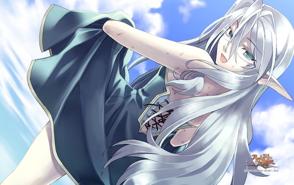 Anime picture 1900x1200 with agarest senki hirano katsuyuki long hair highres open mouth green eyes silver hair pointy ears elf girl glasses
