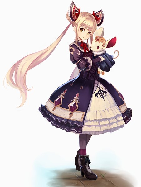 Anime picture 1234x1638 with shadowverse luna (shadowverse) lumo 1121 single long hair tall image looking at viewer fringe simple background blonde hair standing white background twintails animal ears yellow eyes payot full body blunt bangs head tilt high heels