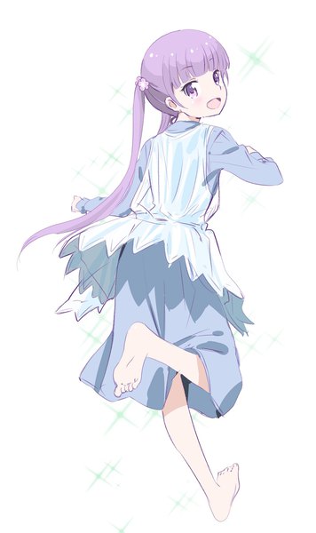 Anime picture 1214x2048 with new game! doga kobo suzukaze aoba pink x single long hair tall image looking at viewer fringe open mouth simple background smile standing white background purple eyes twintails purple hair full body blunt bangs long sleeves