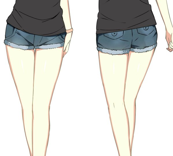 Anime picture 1200x1080 with original sky-freedom single simple background white background legs head out of frame girl shorts bracelet short shorts denim shorts