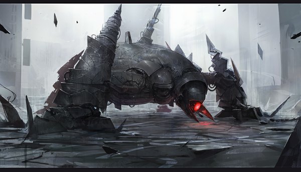 Anime picture 1024x588 with original ehou (pixiv342689) wide image letterboxed ruins mecha