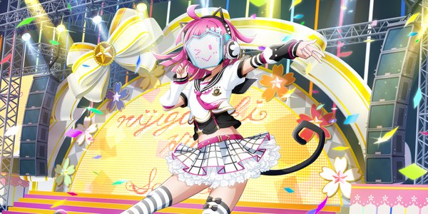 Anime picture 3600x1800 with love live! nijigasaki high school idol club love live! school idol festival all stars sunrise (studio) love live! tennouji rina single highres short hair wide image standing holding animal ears pink hair ahoge tail long sleeves animal tail cat ears official art cat tail