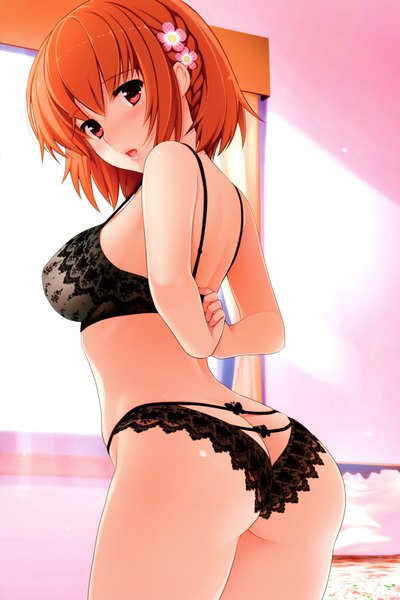 Anime picture 4651x6982 with hoshi ori yume mirai shinozaki marika koizumi amane single tall image looking at viewer blush fringe highres short hair breasts open mouth light erotic red eyes large breasts standing bare shoulders absurdres ass braid (braids)