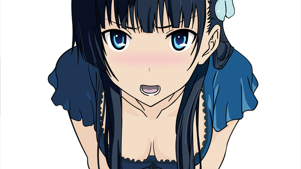 Anime picture 1920x1077 with sankarea studio deen sanka rea dalec (artist) single long hair looking at viewer blush highres open mouth blue eyes black hair wide image transparent background vector girl dress