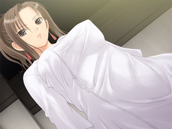 Anime picture 1024x768 with france shoujo odagiri maiko tony taka short hair breasts light erotic brown hair large breasts game cg black eyes girl