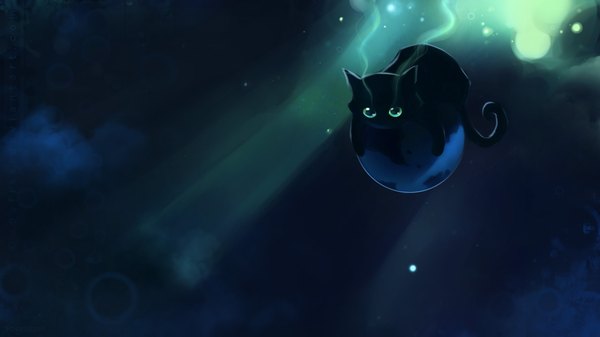 Anime picture 1920x1080 with original apofiss highres wide image green eyes animal cat