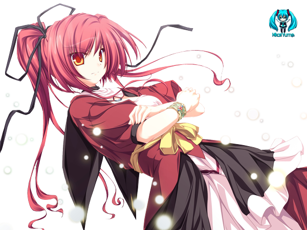 Anime picture 1600x1200 with magus tale whirlpool (studio) seera finis victoria single long hair red eyes ponytail red hair crossed arms transparent background girl dress ribbon (ribbons) hair ribbon bracelet