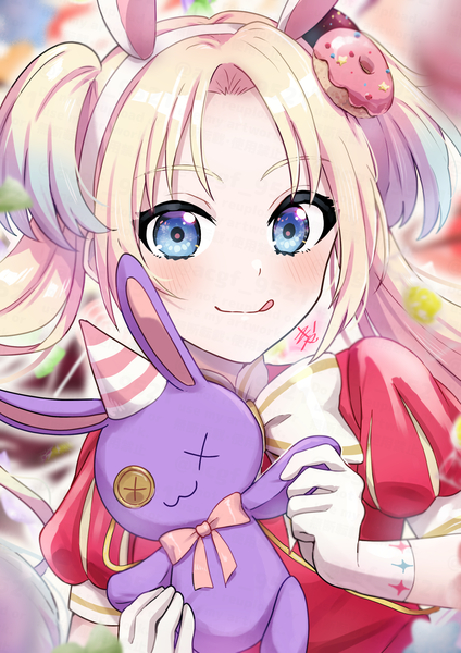 Anime picture 2122x3000 with link! like! love live! sunrise (studio) love live! osawa rurino kyaku tasu single long hair tall image looking at viewer blush highres blue eyes blonde hair smile twintails animal ears upper body two side up bunny ears puffy sleeves