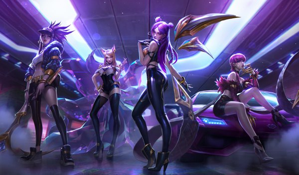 Anime picture 6921x4052 with league of legends k/da (league of legends) ahri (league of legends) akali (league of legends) evelynn (league of legends) k/da akali k/da ahri k/da evelynn kai'sa k/da kai'sa alvin lee long hair looking at viewer highres short hair breasts blue eyes light erotic blonde hair smile