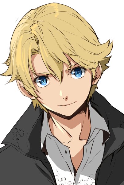 Anime picture 1940x2884 with vamp! relic von balstein enami katsumi single tall image looking at viewer fringe highres short hair blue eyes simple background blonde hair hair between eyes white background light smile portrait open collar boy