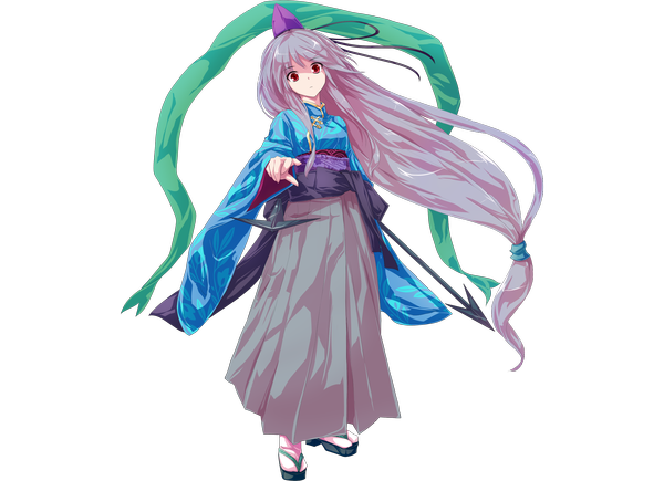 Anime picture 1954x1417 with touhou original watatsumi ryouhi nikka (cryptomeria) single long hair highres red eyes purple hair outstretched arm transparent background girl weapon tokin hat
