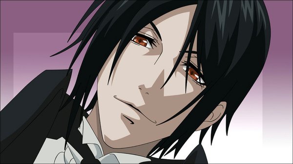 Anime picture 1083x610 with kuroshitsuji a-1 pictures sebastian michaelis morrow single looking at viewer short hair black hair red eyes wide image close-up face boy necktie suit