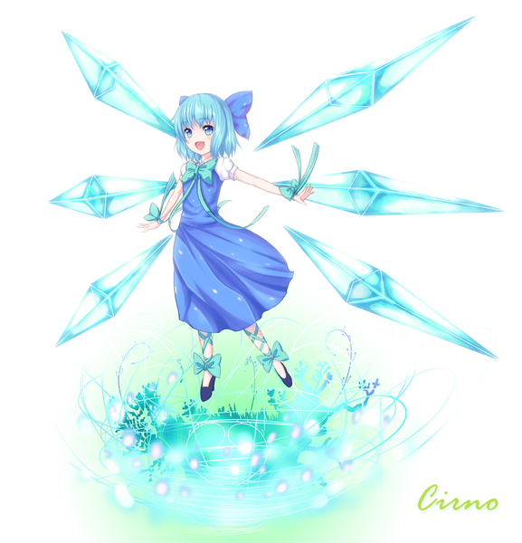 Anime picture 1155x1200 with touhou cirno hak single tall image short hair open mouth blue eyes blue hair girl dress bow hair bow wings ice