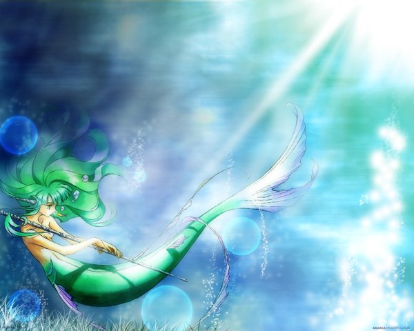 Anime picture 1280x1024 with water mermaid tagme