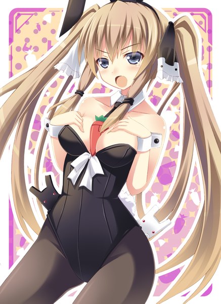 Anime picture 1500x2055 with original usagi nezumi single long hair tall image blush open mouth blue eyes light erotic blonde hair twintails bunny ears girl bunnysuit
