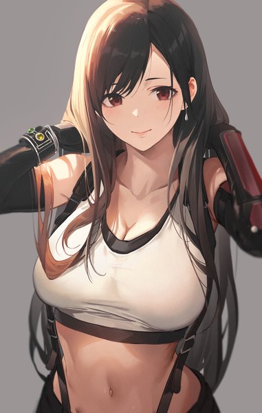 Anime picture 2800x4407 with final fantasy final fantasy vii final fantasy vii remake square enix tifa lockhart sola (solo0730) single long hair tall image looking at viewer blush fringe highres breasts light erotic smile brown hair standing bare shoulders brown eyes