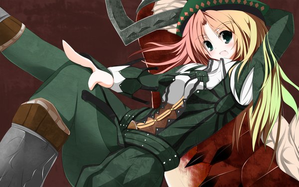 Anime picture 1920x1200 with touhou hong meiling sukage single long hair highres open mouth blonde hair wide image green eyes girl