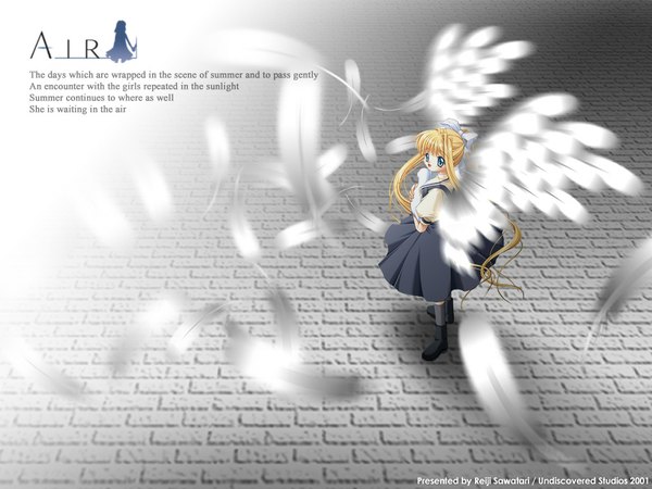 Anime picture 1024x768 with air key (studio) kamio misuzu angel visualart girl wings
